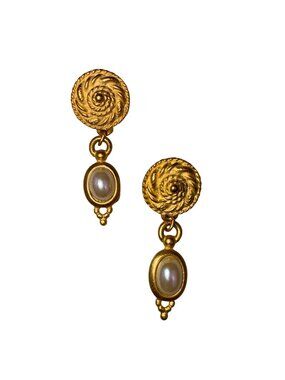 Catherine Stein Womens Gold Tone Faux Pearl Dangle Earrings Elegant Style
